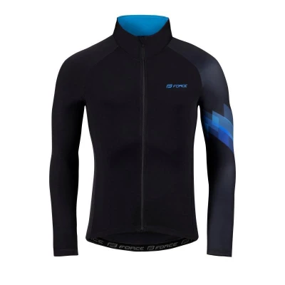 Force RIDGE černo-modrý cyklistický dres - dlouhý rukáv + Force STRIPE černo-modré cyklokraťasy