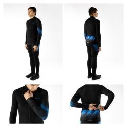 Force RIDGE černo-modrý cyklistický dres - dlouhý rukáv + Force STRIPE černo-modré cyklokraťasy
