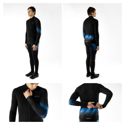 Force RIDGE černo-modrý cyklistický dres - dlouhý rukáv + Force STRIPE černo-modré cyklokraťasy