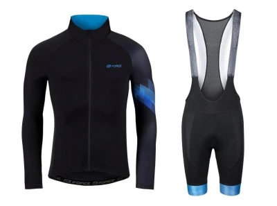 Force RIDGE černo-modrý cyklistický dres - dlouhý rukáv + Force STRIPE černo-modré cyklokraťasy Force RIDGE černo-modrý cyklistický dres - dlouhý rukáv + Force STRIPE černo-modré cyklokraťasy