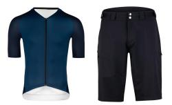 Force SCRIPT tm.modrý cyklodres + Force REBEL MTB čierne cyklokraťasy bez vložky