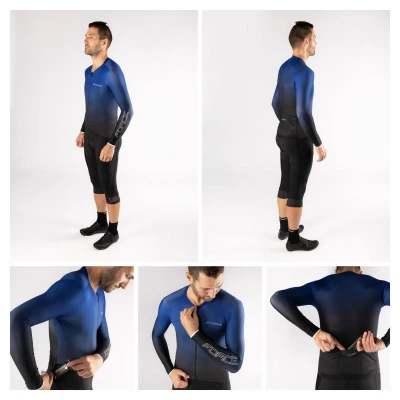 Force SMOOTH modro-černý cyklodres - dlouhý rukáv + Force MAZE černé cyklokalhoty