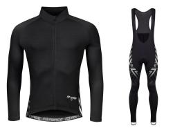 Force SPIKE čierno-biely cyklistický dres - dlhý rukáv + Force SPIKE čierno-biele cyklokalhoty