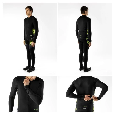 Force SPIKE černo-fluo cyklodres - dlouhý rukáv + Force MAZE černé cyklokalhoty