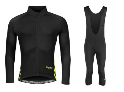 Force SPIKE černo-fluo cyklodres - dlouhý rukáv + Force MAZE černé cyklokalhoty Force SPIKE černo-fluo cyklodres - dlouhý rukáv + Force MAZE černé cyklokalhoty