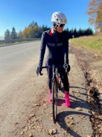 Force SPRAY LADY bílo-černý cyklodres - dl. rukáv + Force REFLEX LINE LADY černo-růžové cyklokalhoty