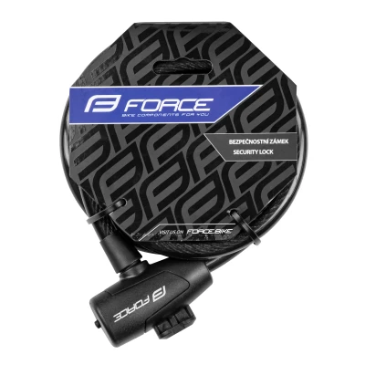 Force Zámek STRONG spirálový s držákem 180cm/12mm, črn