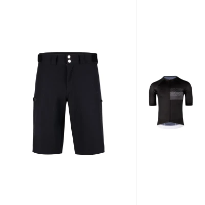 Force SWAY černý cyklodres - kr. rukáv + Force MOUNT MTB černé cyklokraťasy bez vložky