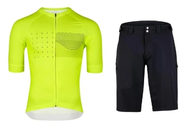 Force SWAY fluo cyklodres - kr. rukáv + Force REBEL MTB černé cyklokraťasy
