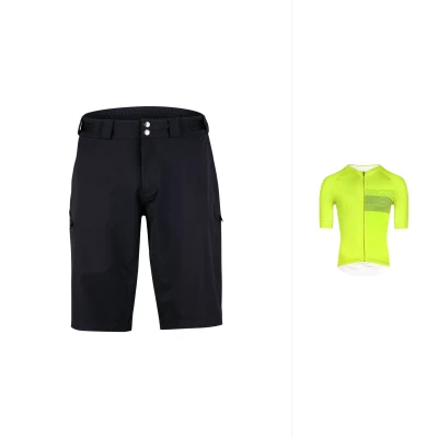 Force SWAY fluo cyklodres - kr. rukáv + Force REBEL MTB černé cyklokraťasy