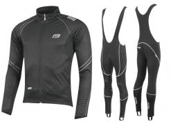 Force X70 šedo-černá cyklistická bunda + Force Z70 SOFTSHELL cyklokalhoty