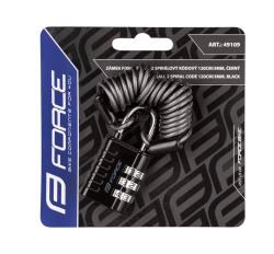Force SMALL 2 špirálový kódový 120cm/3mm, čierny zámok