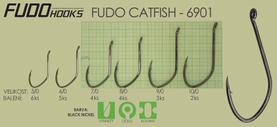Fudo Hooks Catfish Black Nickel vel. 8/0 (bal. 4 ks) rybářský háček
