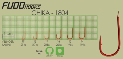 Fudo Hooks Chika červený vel. 14 (bal. 19 ks) rybářský háček