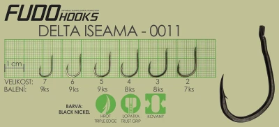 Fudo Hooks Delta Iseama černý rybářský háček vel. 3 (bal. 8 ks)