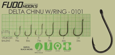 Fudo Hooks DeltaChinuRing černý v.10 rybářský háček (bal. 9 ks)