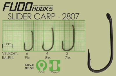 Fudo Hooks Slider Carp tmavě šedý vel. 2 (bal. 7 ks) rybářský háček