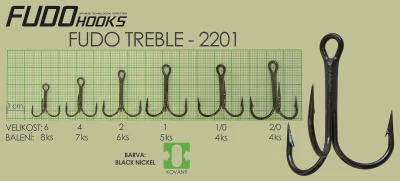 Fudo Hooks Treble černý nikl vel. 4 (bal. 7 ks) rybářský trojháček