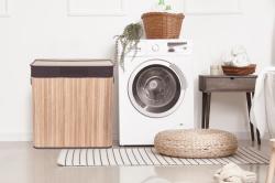 G21 Koš na prádlo 105 l s rozdělovačem, bambusový s hnědým košem (VÝPRODEJ)