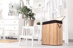 G21 Koš na prádlo 105 l s rozdělovačem, bambusový s hnědým košem (VÝPRODEJ)