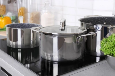G21 Sada nádobí Gourmet Miracle s cedníkem, 9 dílů, nerez/greblon