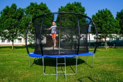 G21 Trampolína SpaceJump, 366 cm, modrá, s ochrannou sítí + schůdky zdarma