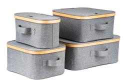 G21 Úložný box 30 x 15 x 15 cm, bambusový s víkem, šedý