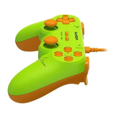 GameSir T3 Lite MenaRD limetkově zelený a oranžový kabelový herní ovladač