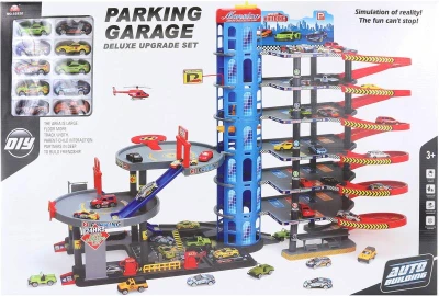 Garáž 6 pater parkovací dům velký herní set s autíčky a heliportem