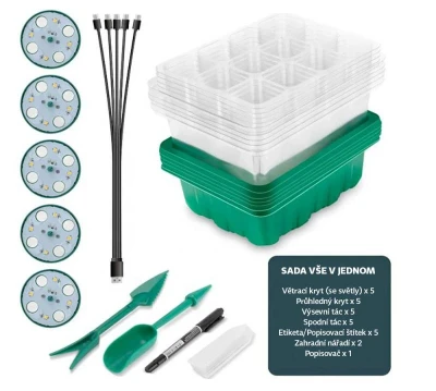 Garden King Minipařeniště s osvětlením 12 sazenic 18,5 x 15 x 14 cm set 5 ks (VÝPRODEJ)