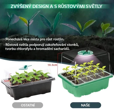 Garden King Minipařeniště s osvětlením 12 sazenic 18,5 x 15 x 14 cm set 5 ks (VÝPRODEJ)