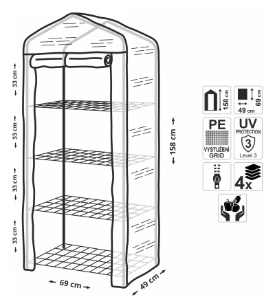 Garvia Fóliovník ANETO rolovací stěna 4 patra vyztužená fólie 69x49x158cm PE