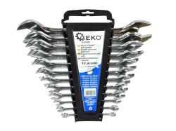 GEKO Klíče ploché leštěné, sada 12ks, 6-32mm, plast. držák