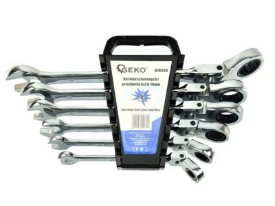 GEKO Klíče ráčnové očkoploché s kloubem, sada 6ks, 8-19mm, plast. držák GEKO