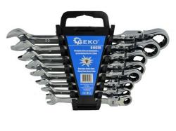 GEKO Klíče ráčnové očkoploché s kloubem, sada 8ks, 8-22 mm, plast. držák