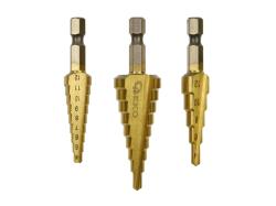 GEKO Stupňovité kuželové vrtáky 1/4", 3ks GEKO Stupňovité kuželové vrtáky 1/4", 3ks