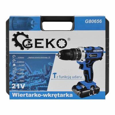 GEKO Vrtačka/ šroubovák s funkcí příklepu 21V 2x 2ah baterie