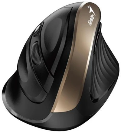 Genius Ergo 8250S, Myš, bezdrátová, vertikální, 1600DPI, 6 tlačítek, tichá, černo-zlatá Genius Ergo 8250S, Myš, bezdrátová, vertikální, 1600DPI, 6 tlačítek, tichá, černo-zlatá