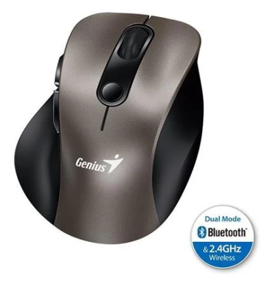 Genius Ergo 9000S, Myš, bezdrátová, optická, 2400DPI, 6 tlačítek, Bluetooth, 2.4GHz, USB, titanová Genius Ergo 9000S, Myš, bezdrátová, optická, 2400DPI, 6 tlačítek, Bluetooth, 2.4GHz, USB, titanová