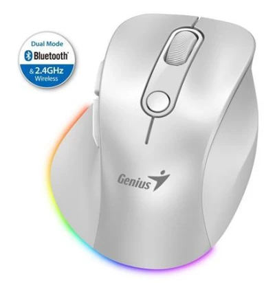 Genius Ergo 9000S Pro Myš, bezdrátová, optická, 2400DPI, 6 tlačítek, BT, 2,4GHz, USB-C nabíjení, tichá, 7barevné podsvícení, bílá Genius Ergo 9000S Pro Myš, bezdrátová, optická, 2400DPI, 6 tlačítek, BT, 2,4GHz, USB-C nabíjení, tichá, 7barevné podsvícení, bílá