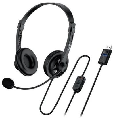 Genius headset - HS-230U, náhlavní, drátový, s mikrofonem, ovládání hlasitosti, délka kabelu 2,4m, USB, černý Genius headset - HS-230U, náhlavní, drátový, s mikrofonem, ovládání hlasitosti, délka kabelu 2,4m, USB, černý