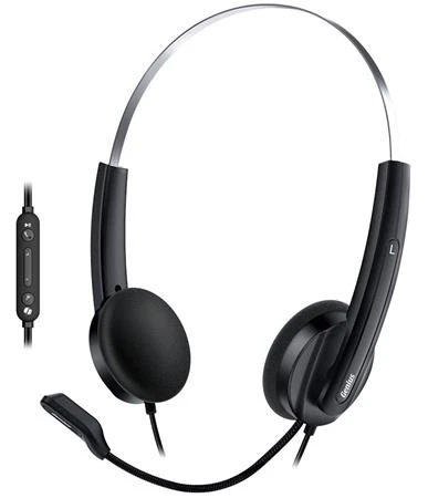 Genius HS-220U AI,Headset, náhlavní, drátový, s mikrofonem, ovl. hlasitosti, Copilot,USB, 2,4m kabel,černá