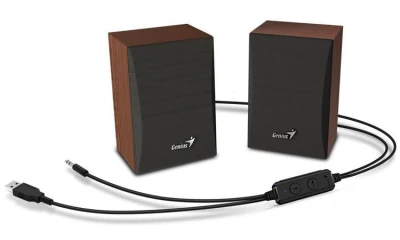 Genius repro SP-HF380BT 2.0, 3W, Bluetooth 5.0, 3,5mm jack, dřevěné, USB napájení, hnědo-černé Genius repro SP-HF380BT 2.0, 3W, Bluetooth 5.0, 3,5mm jack, dřevěné, USB napájení, hnědo-černé