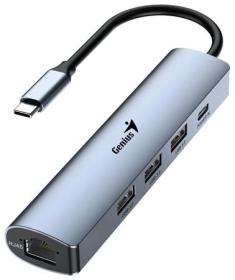 Genius UH-545 USB Hub, externí, USB-C na 3× USB 3.0, 1× USB-C, RJ-45 Gigabit Ethernet, 15cm, šedý Genius UH-545 USB Hub, externí, USB-C na 3× USB 3.0, 1× USB-C, RJ-45 Gigabit Ethernet, 15cm, šedý