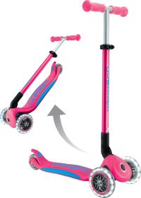 Globber - Primo Foldable Plus Lights V2 - Fuchsia/Sky Blue skládací koloběžka