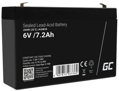 Green Cell AGM VRLA 6V 7.2Ah maintenance-free battery for the alarm system, cash register, toys