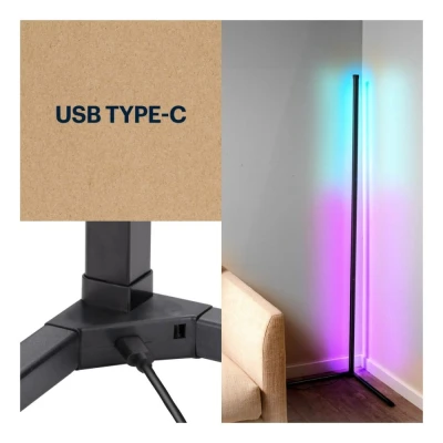 Grundig LED lampa rohová stojací RGBW s hudebním senzorem 140 cm černá