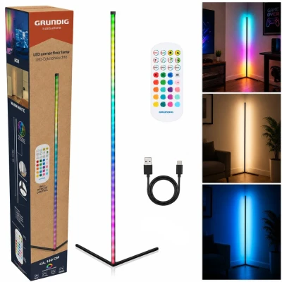 Grundig LED lampa rohová stojací RGBW s hudebním senzorem 140 cm černá