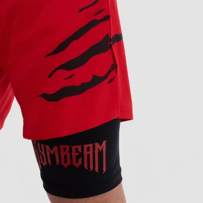 GymBeam Grind Red 2in1 pánské fitness šortky