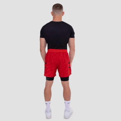 GymBeam Grind Red 2in1 pánské fitness šortky